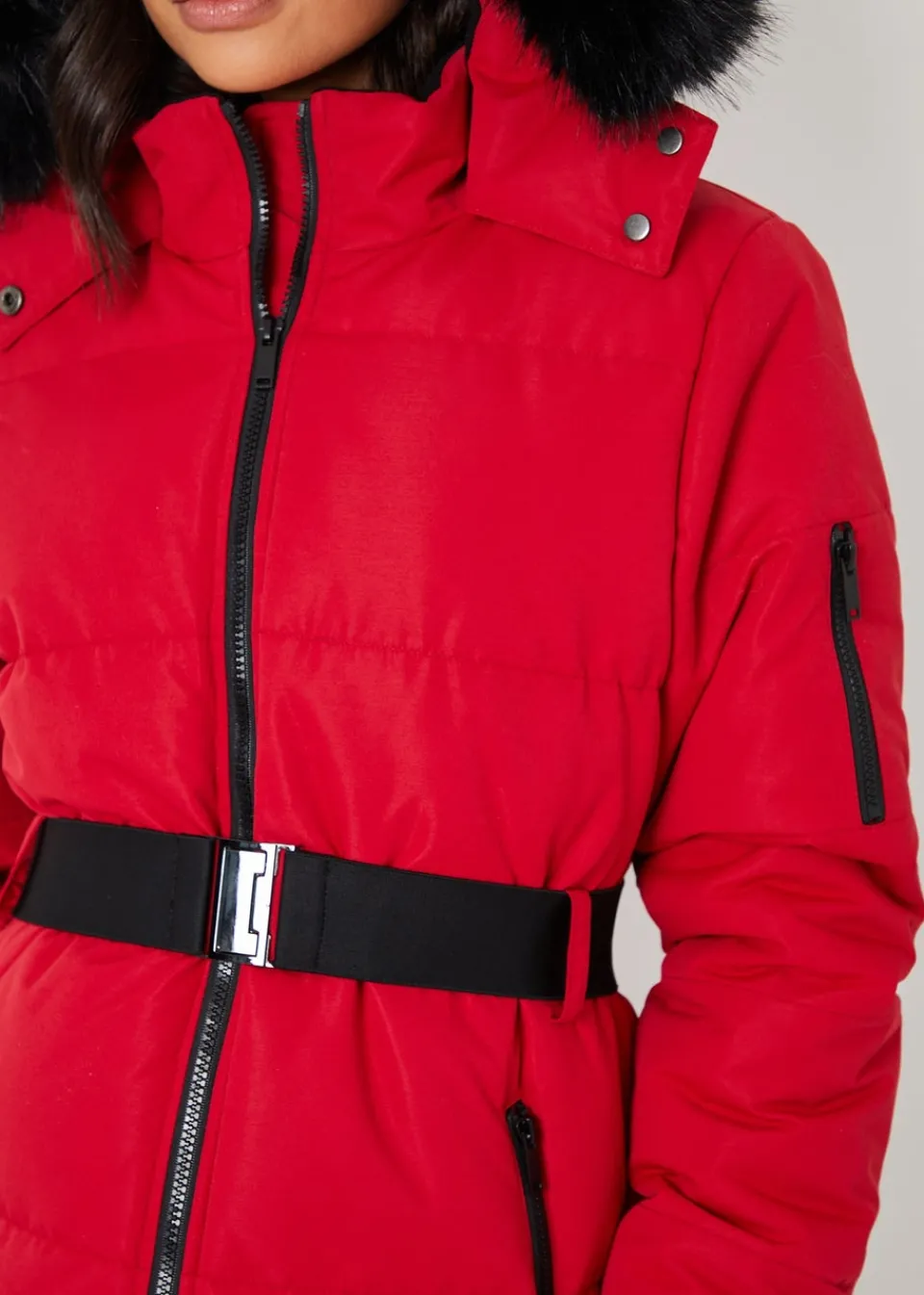 Coats & Jackets>Threadbare Red Belted Padded Ski Jacket