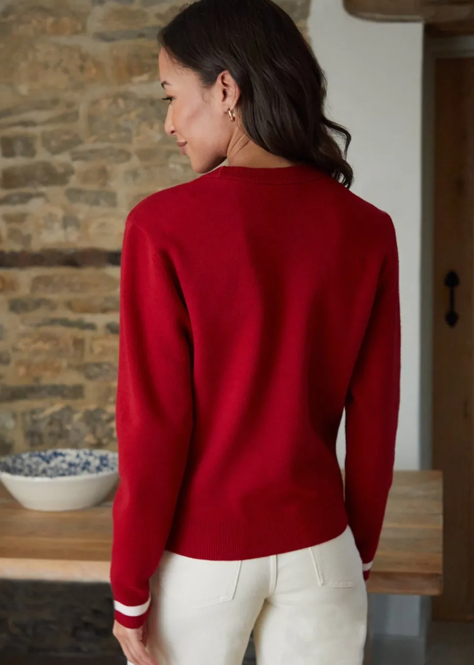 Tops>Threadbare Red Varsity Knitted Jumper