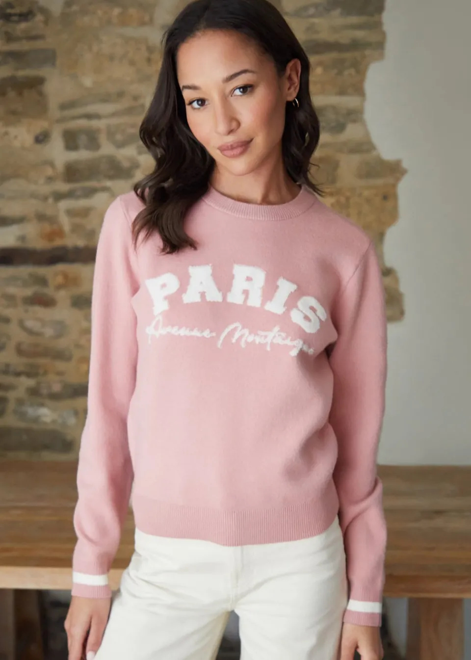 Tops>Threadbare Rose Varsity Knitted Jumper