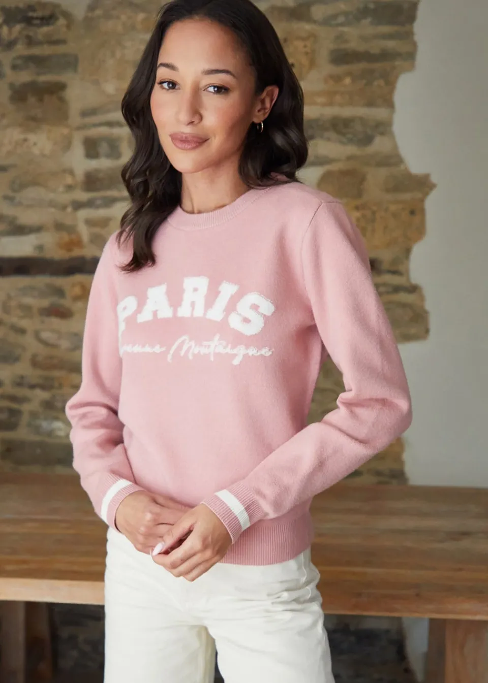 Tops>Threadbare Rose Varsity Knitted Jumper