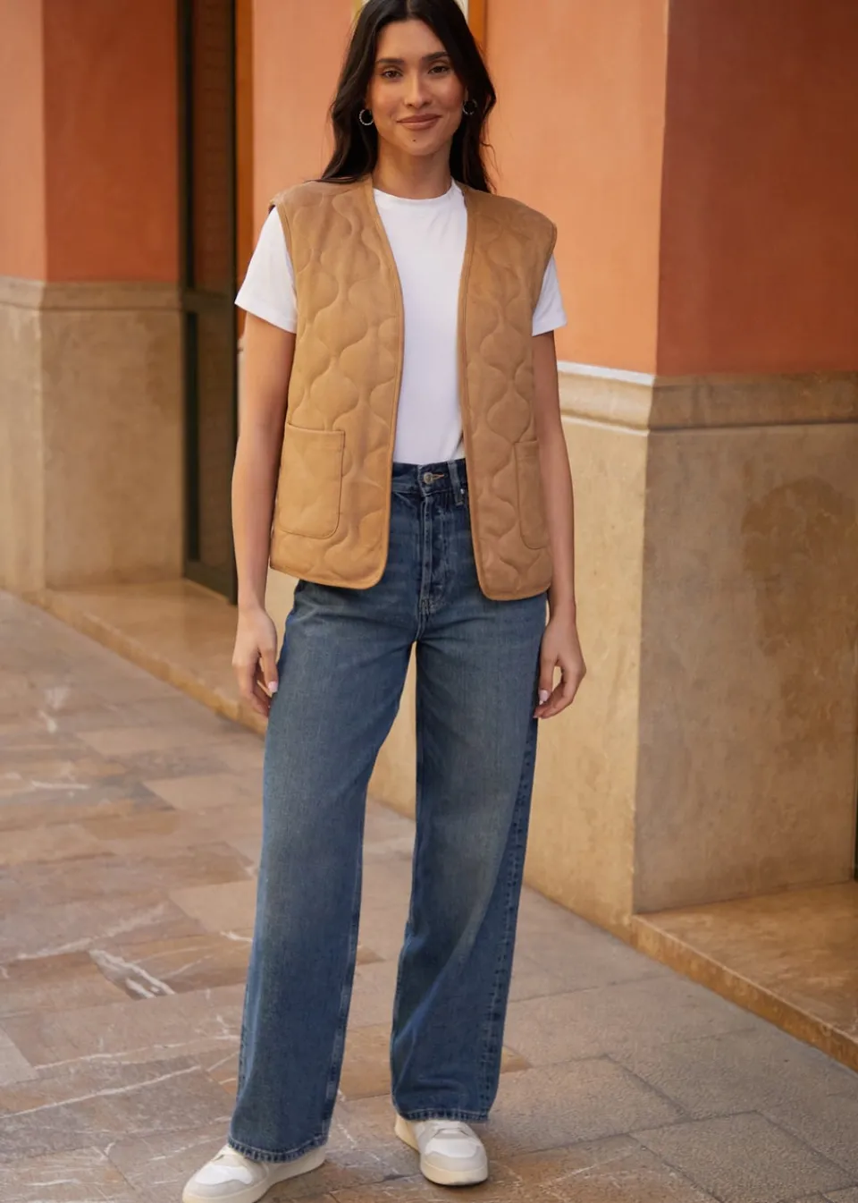 Coats & Jackets>Threadbare Tan Onion Quilted Suedette Gilet