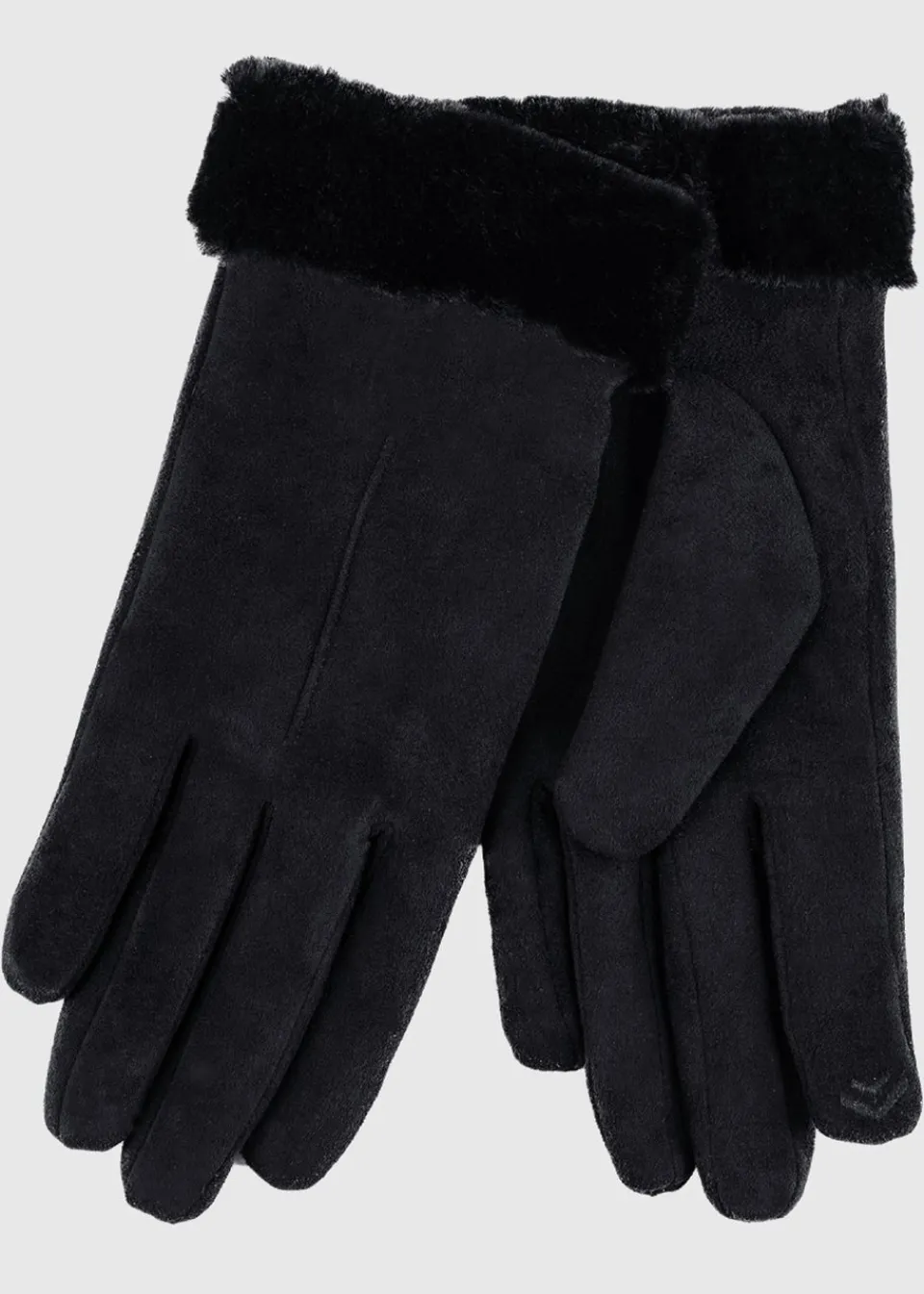 Accessories>Totes Isotoner Black One Point Faux Suede Glove with Faux Fur Cuff Detail