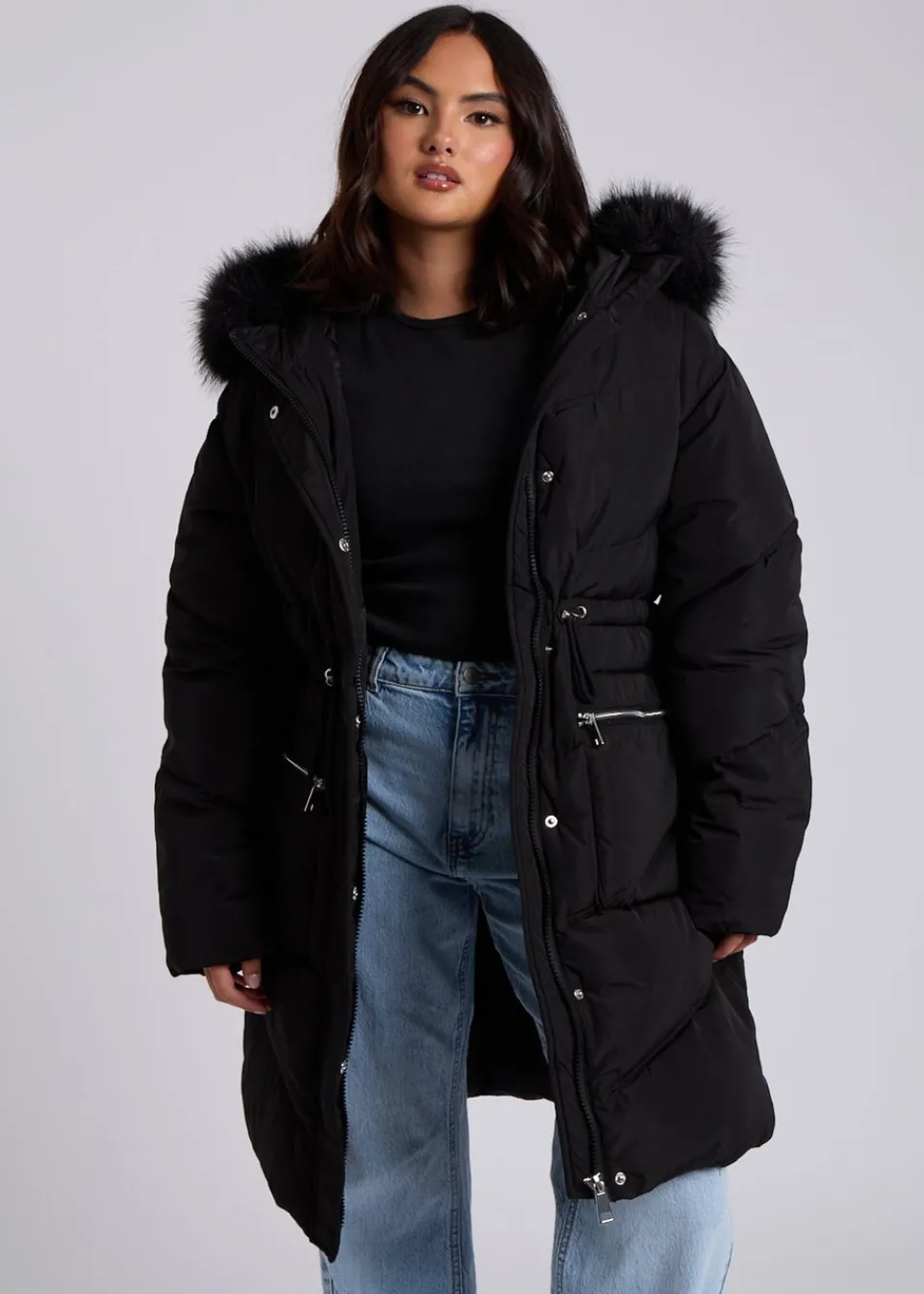 Coats & Jackets>Urban Bliss Black Faux Fur Padded Parka