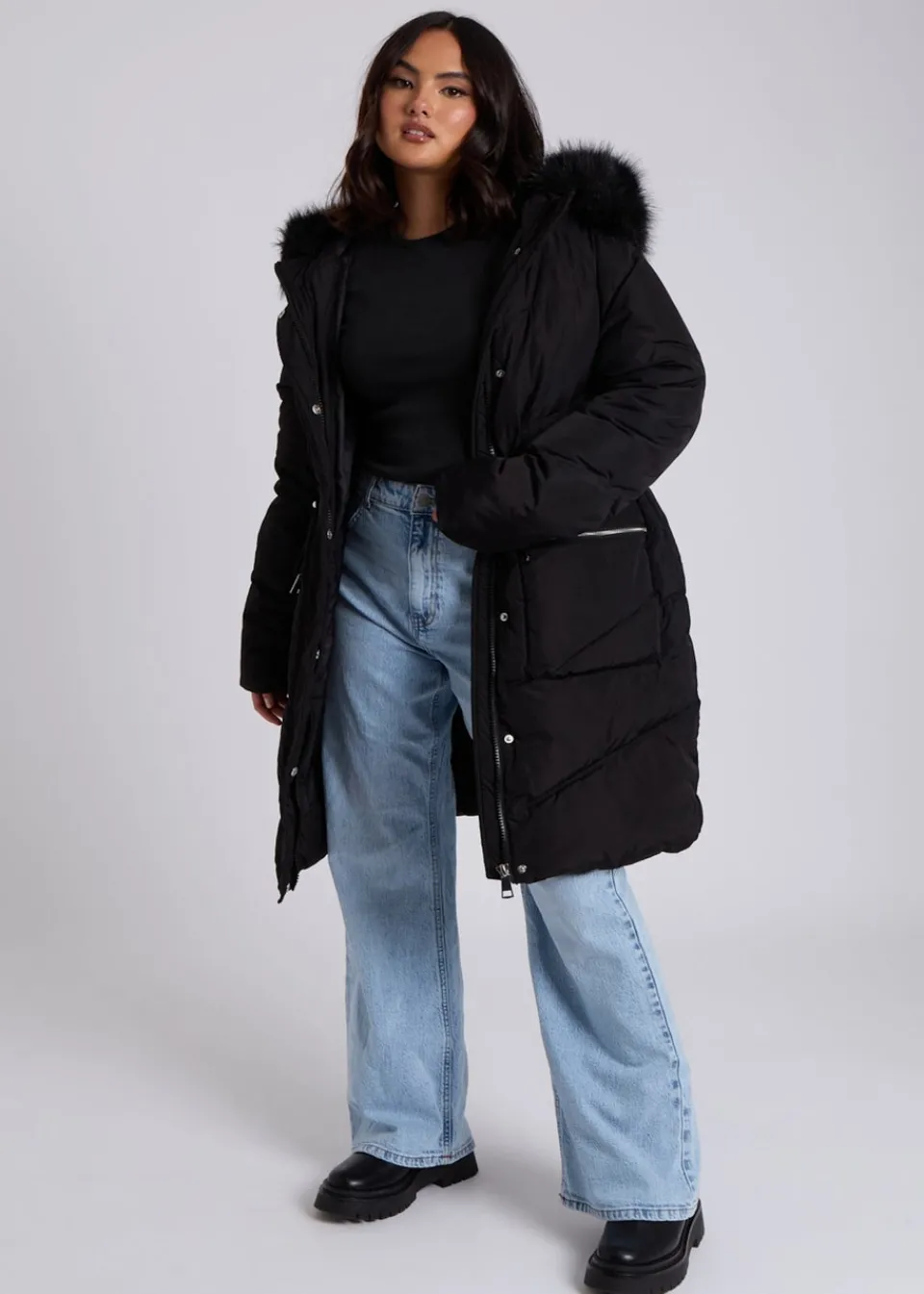Coats & Jackets>Urban Bliss Black Faux Fur Padded Parka