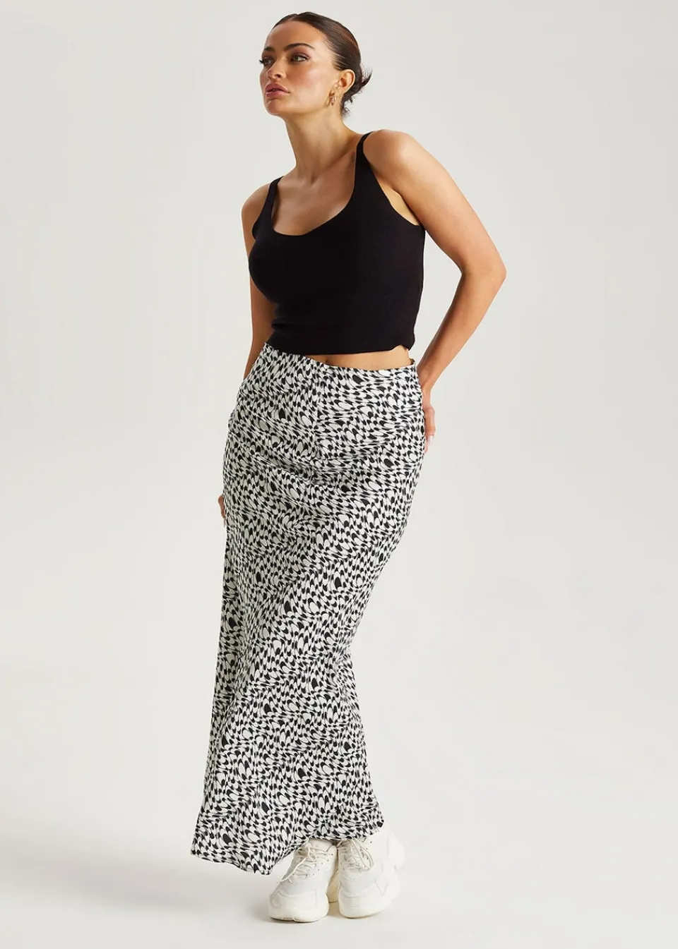 Skirts>Urban Bliss Black Geometric Satin Bias Cut Maxi Skirt