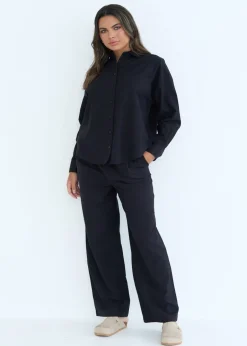 Trousers>Urban Bliss Linen Blend Wide Leg Trouser Black