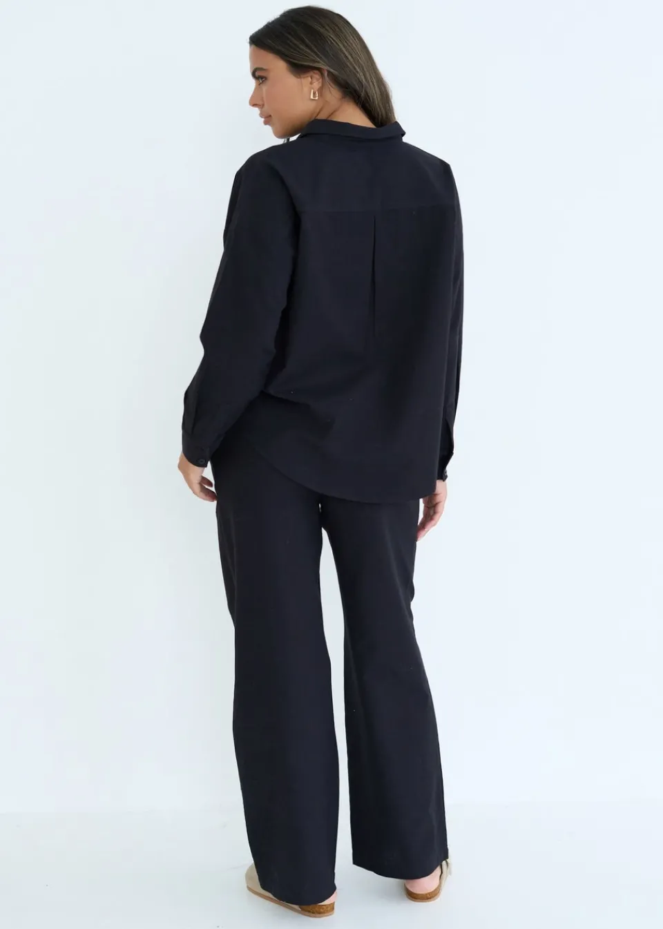 Trousers>Urban Bliss Linen Blend Wide Leg Trouser Black