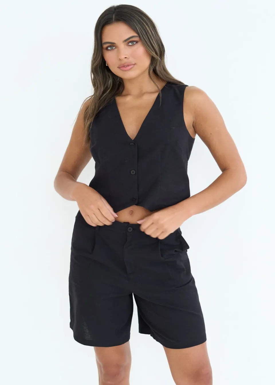 Shorts>Urban Bliss Linen Blend Short Black