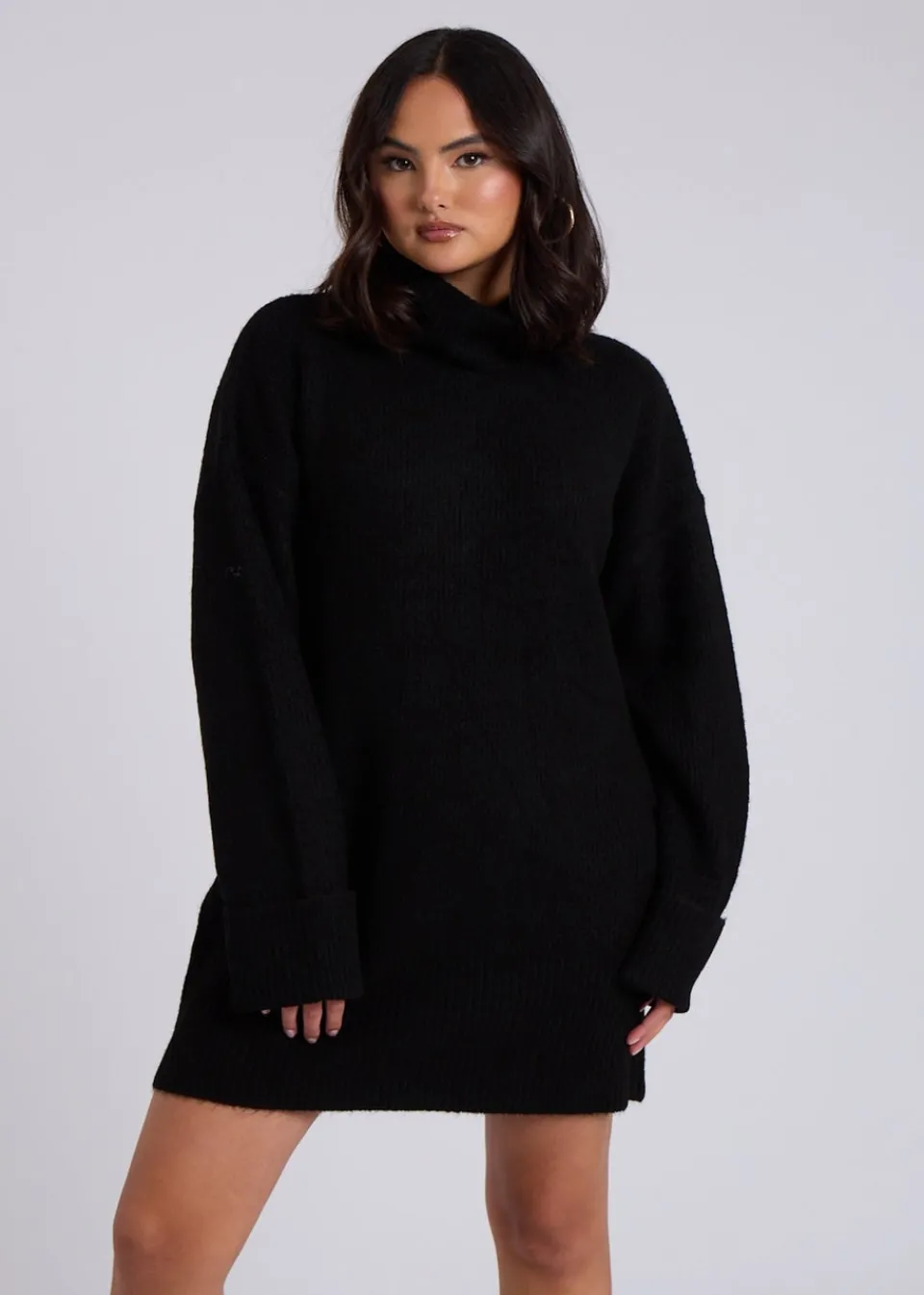 Knitwear>Urban Bliss Black Mini Roll Neck Dress