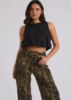 Tops>Urban Bliss Black Open Back Bubble Hem Top