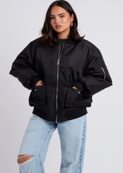 Coats & Jackets>Urban Bliss Black Oversized Bomber