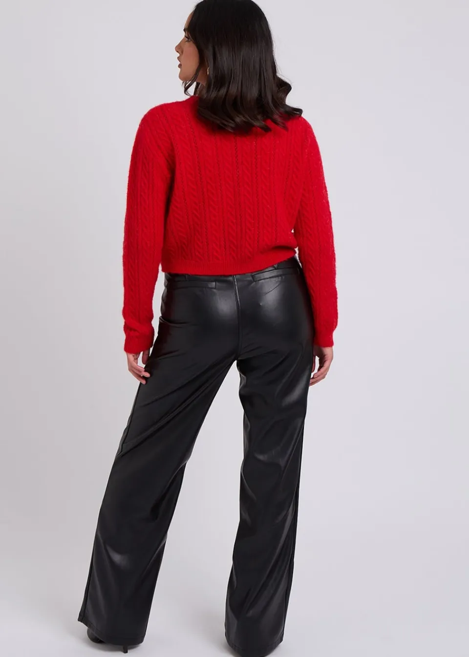 Trousers>Urban Bliss Black PU Wide Leg Trouser