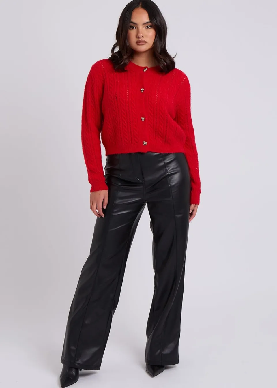 Trousers>Urban Bliss Black PU Wide Leg Trouser