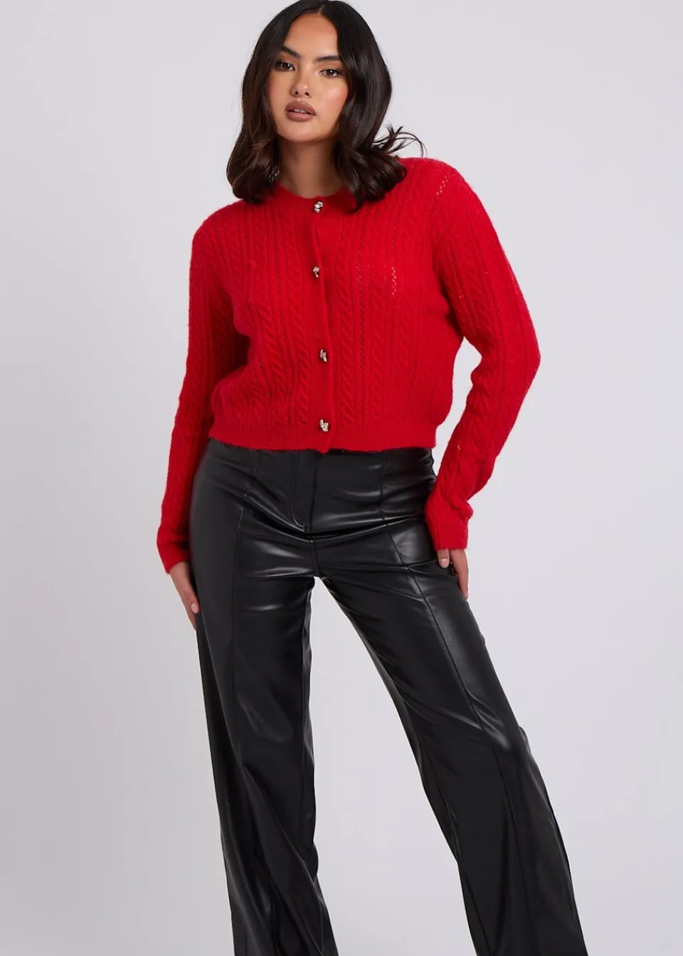 Trousers>Urban Bliss Black PU Wide Leg Trouser