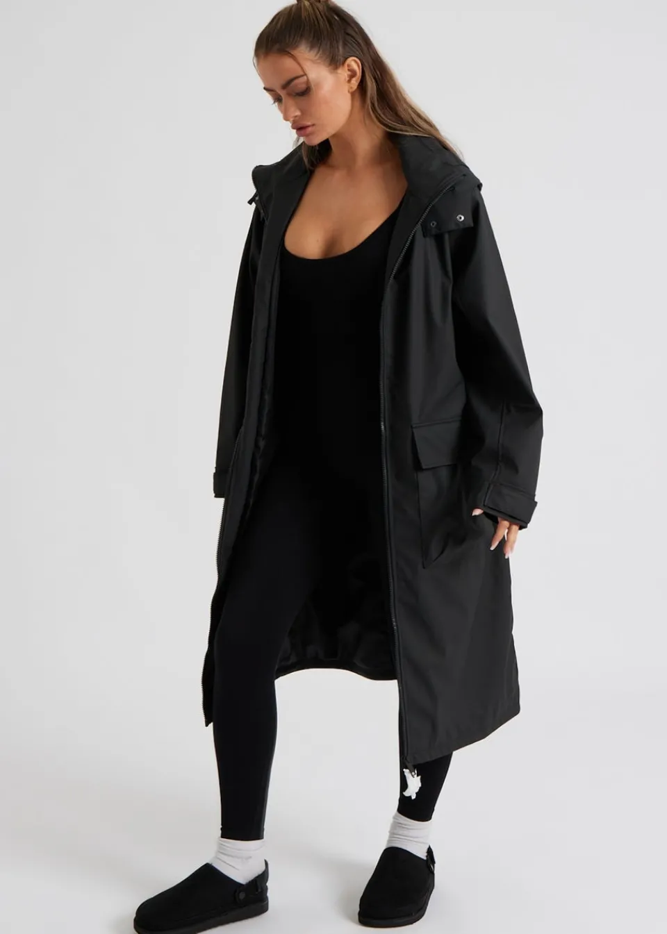 Coats & Jackets>Urban Bliss Black Rubberised Raincoat