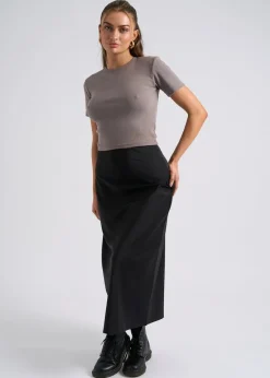 Skirts>Urban Bliss Black Satin Bias Cut Midi Skirt