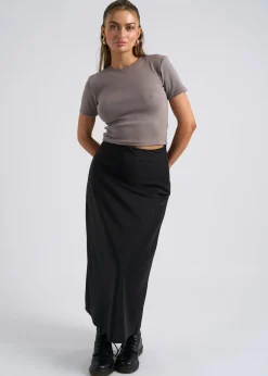 Skirts>Urban Bliss Black Satin Bias Cut Midi Skirt