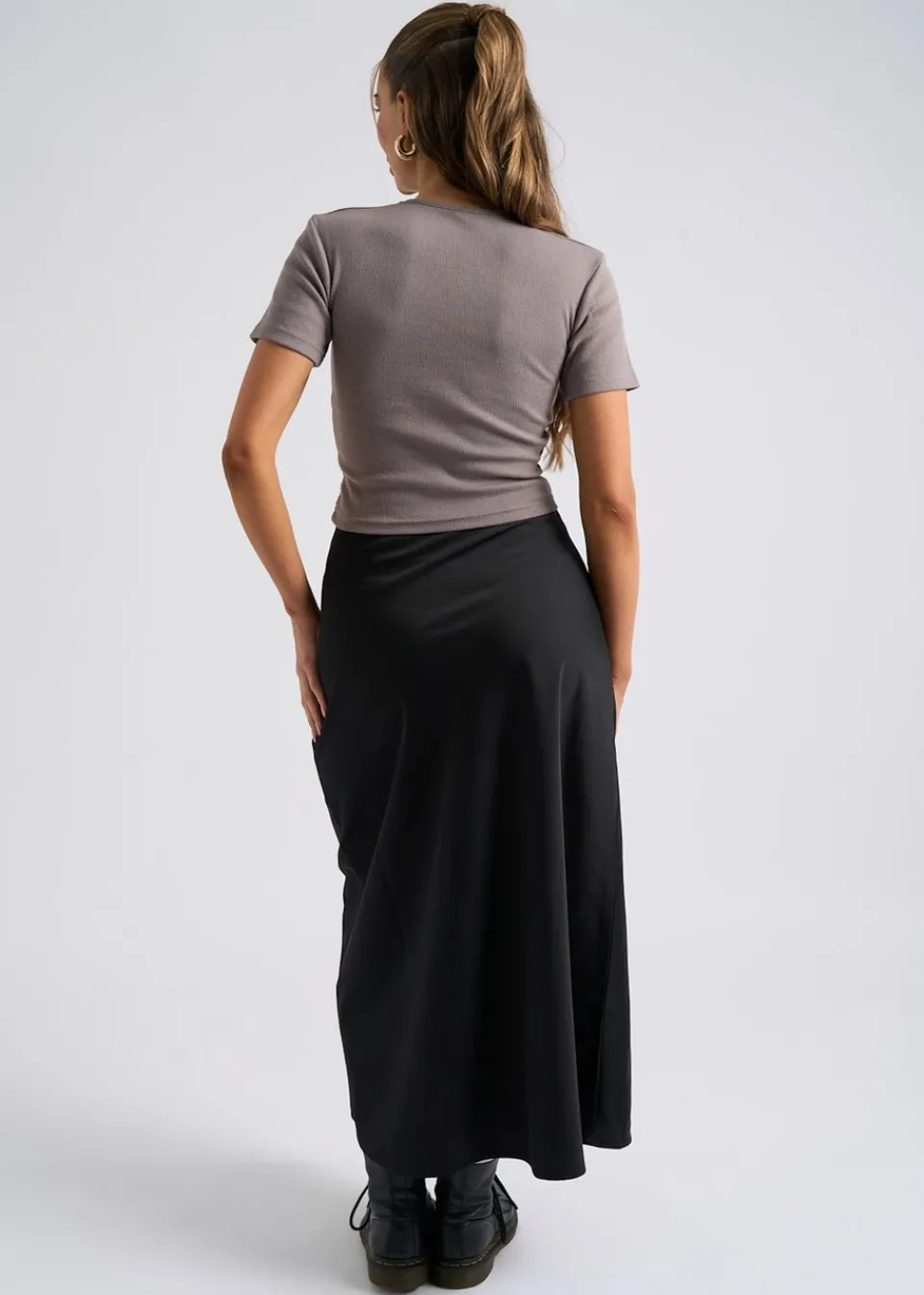 Skirts>Urban Bliss Black Satin Bias Cut Midi Skirt