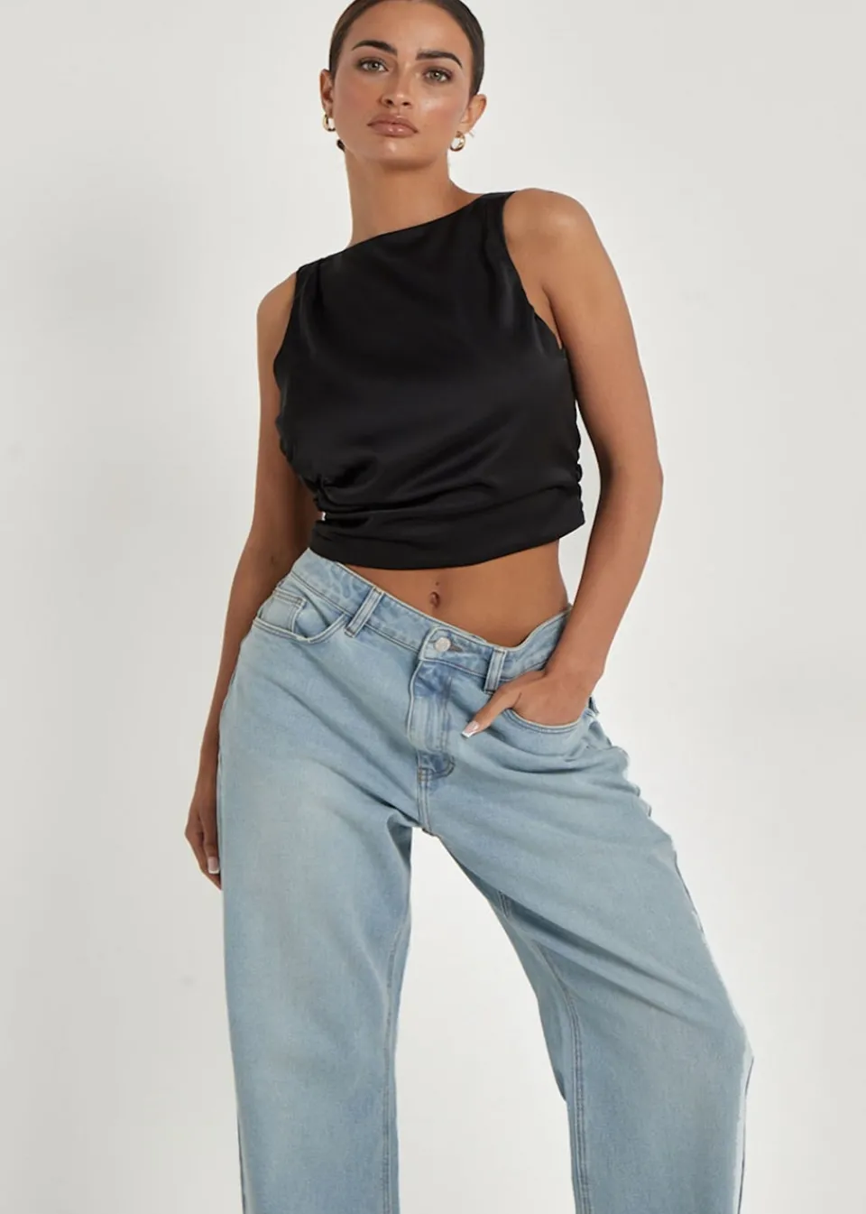 Tops>Urban Bliss Satin Tie Back Top Black
