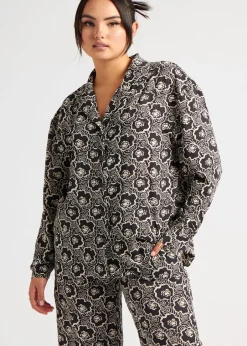 Tops>Urban Bliss Black Stencil Floral Oversized Shirt