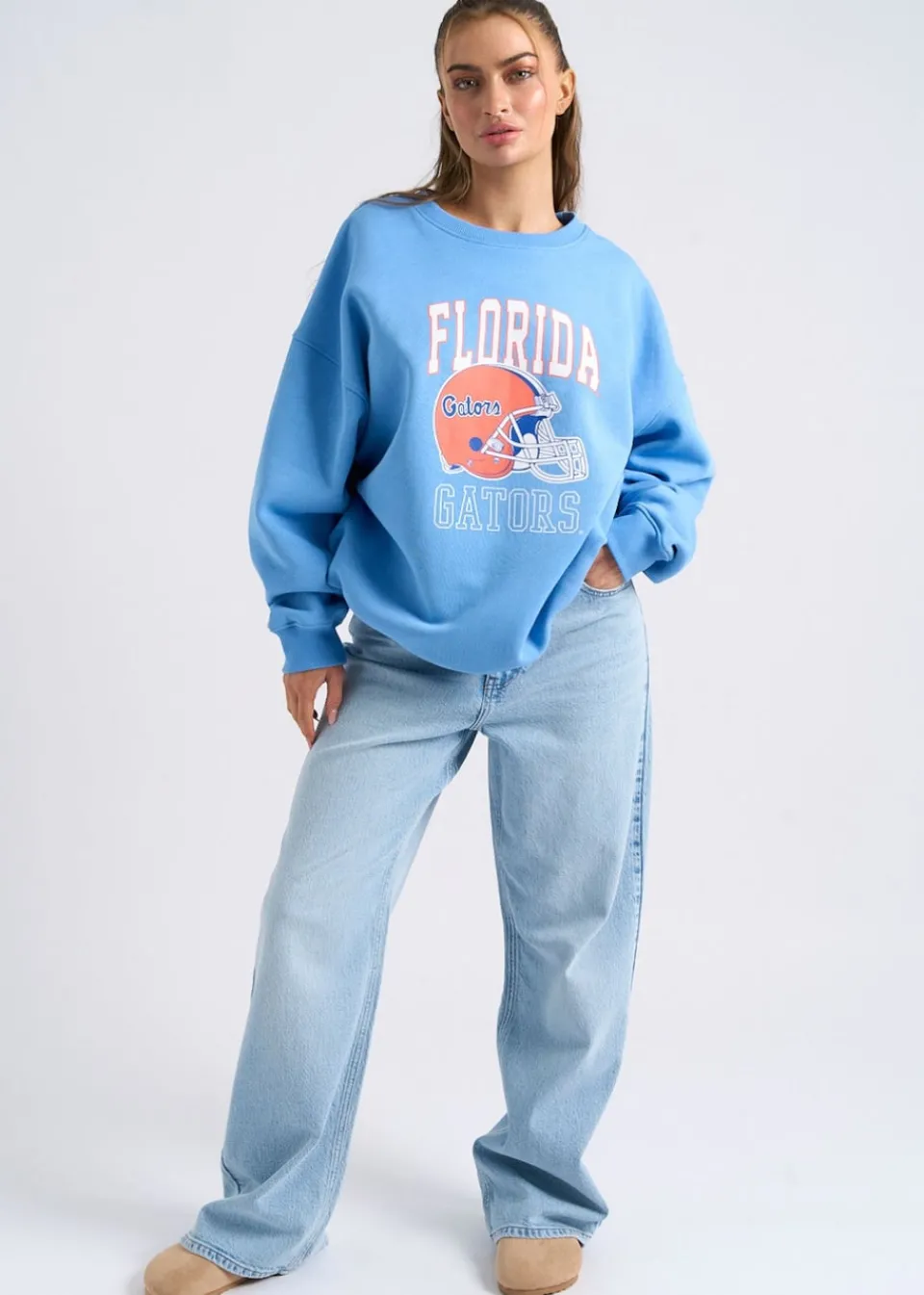 Tops>Urban Bliss Blue Florida Oversized Sweatshirt