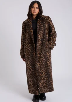 Coats & Jackets>Urban Bliss Brown Leopard Print Formal Coat