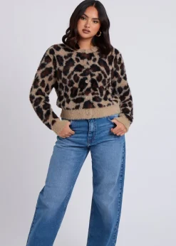 Knitwear>Urban Bliss Brown Leopard Print Cardigan