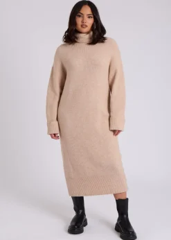 Knitwear>Urban Bliss Camel Midi Roll Neck Dress