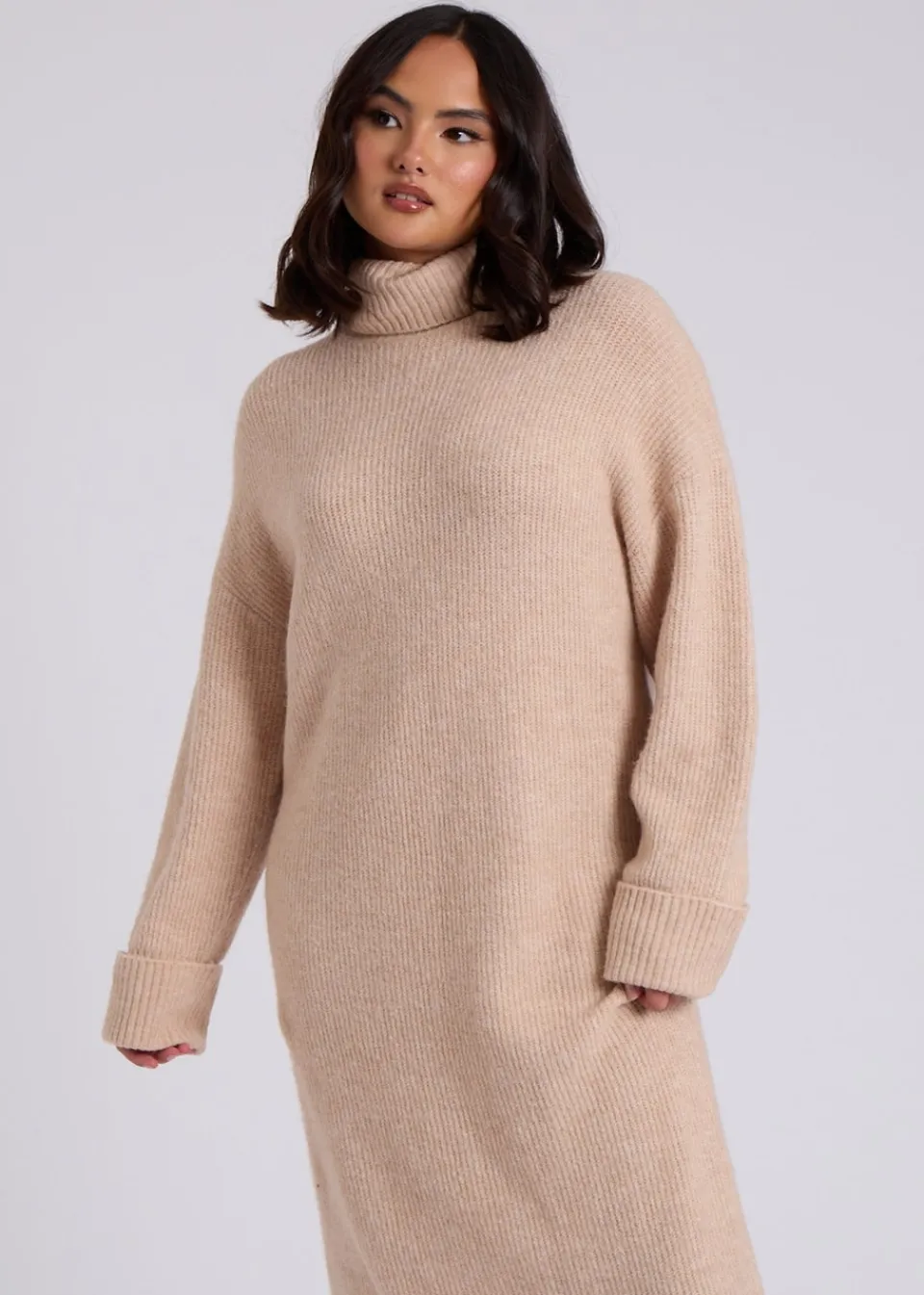 Knitwear>Urban Bliss Camel Midi Roll Neck Dress
