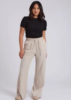 Trousers>Urban Bliss Drawstring Wide Leg Trouser Cream