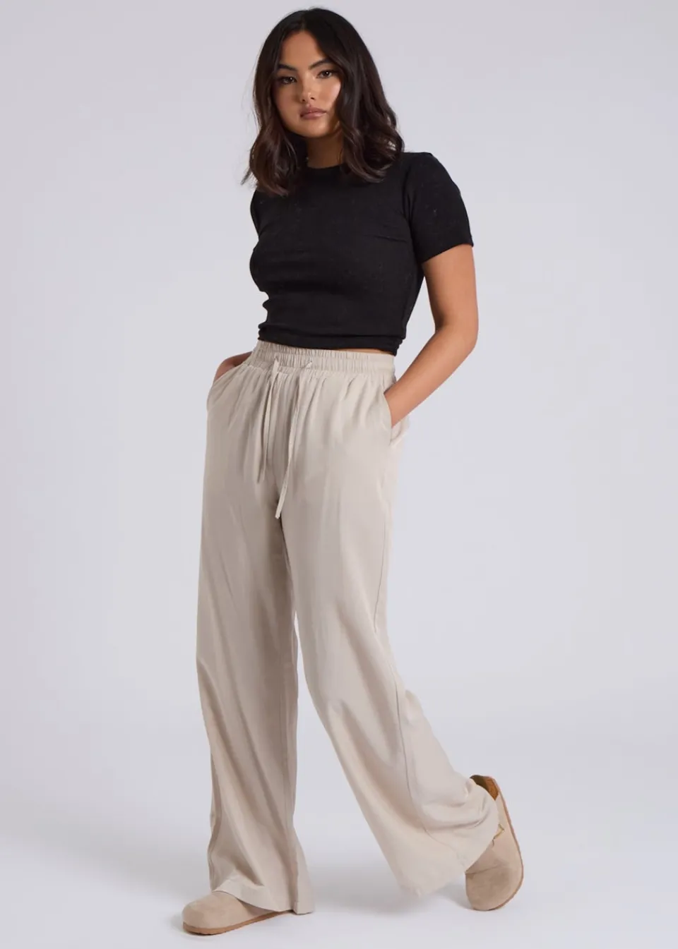 Trousers>Urban Bliss Drawstring Wide Leg Trouser Cream