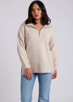 Tops>Urban Bliss Cream Half Zip Jumper