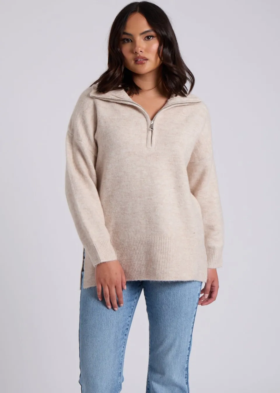 Tops>Urban Bliss Cream Half Zip Jumper