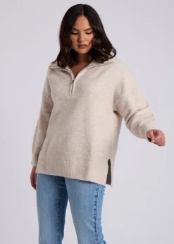 Tops>Urban Bliss Cream Half Zip Jumper