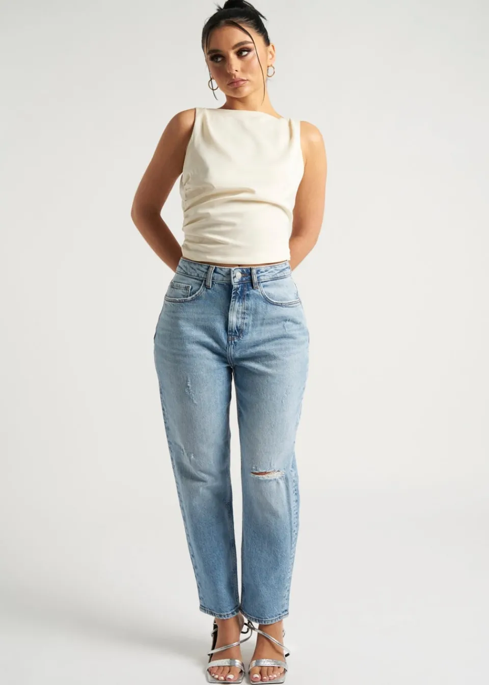 Tops>Urban Bliss Satin Tie Back Top Cream