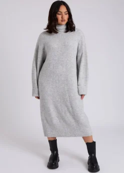 Knitwear>Urban Bliss Grey Midi Roll Neck Dress