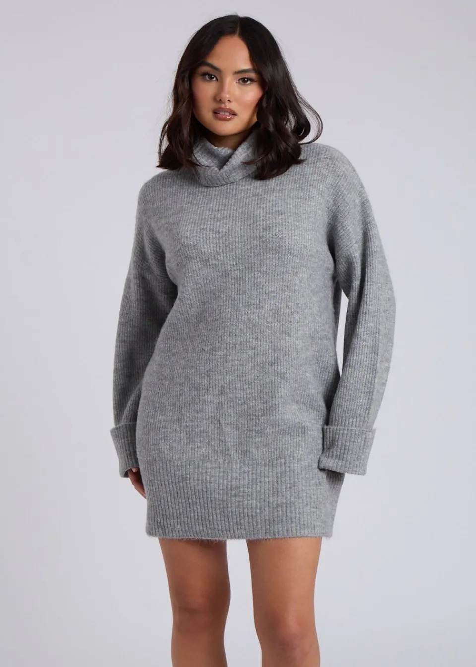 Knitwear>Urban Bliss Grey Mini Roll Neck Dress