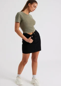 T-Shirts>Urban Bliss Washed Ribbed Tee Khaki