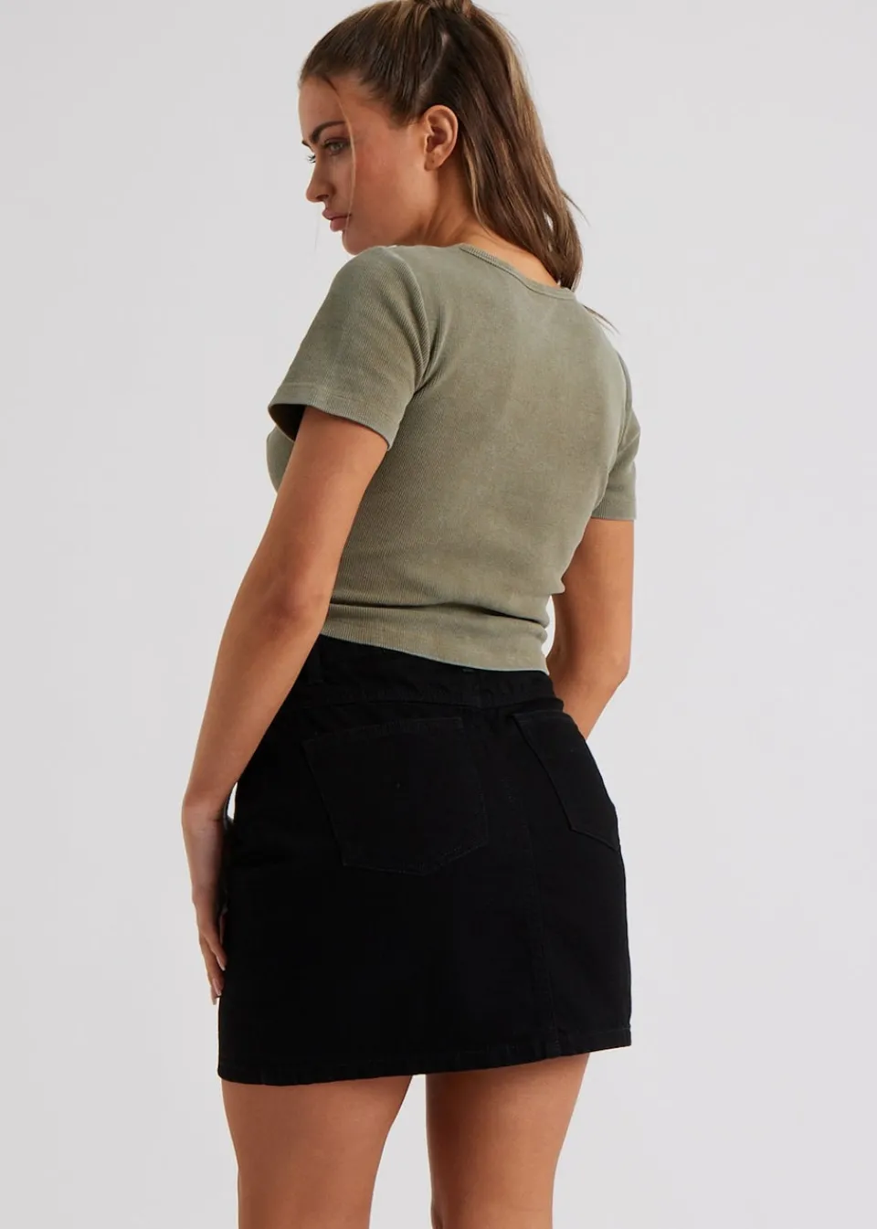 T-Shirts>Urban Bliss Washed Ribbed Tee Khaki