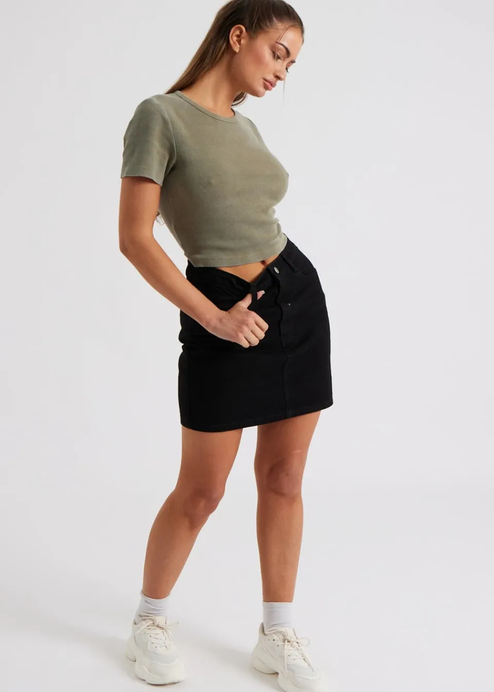 T-Shirts>Urban Bliss Washed Ribbed Tee Khaki