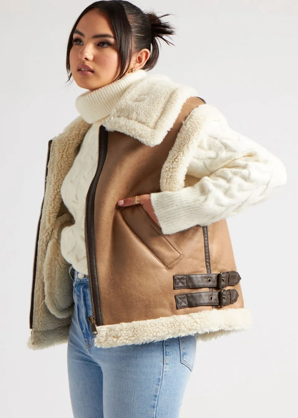Coats & Jackets>Urban Bliss Mink Bonded Avaitor Gilet