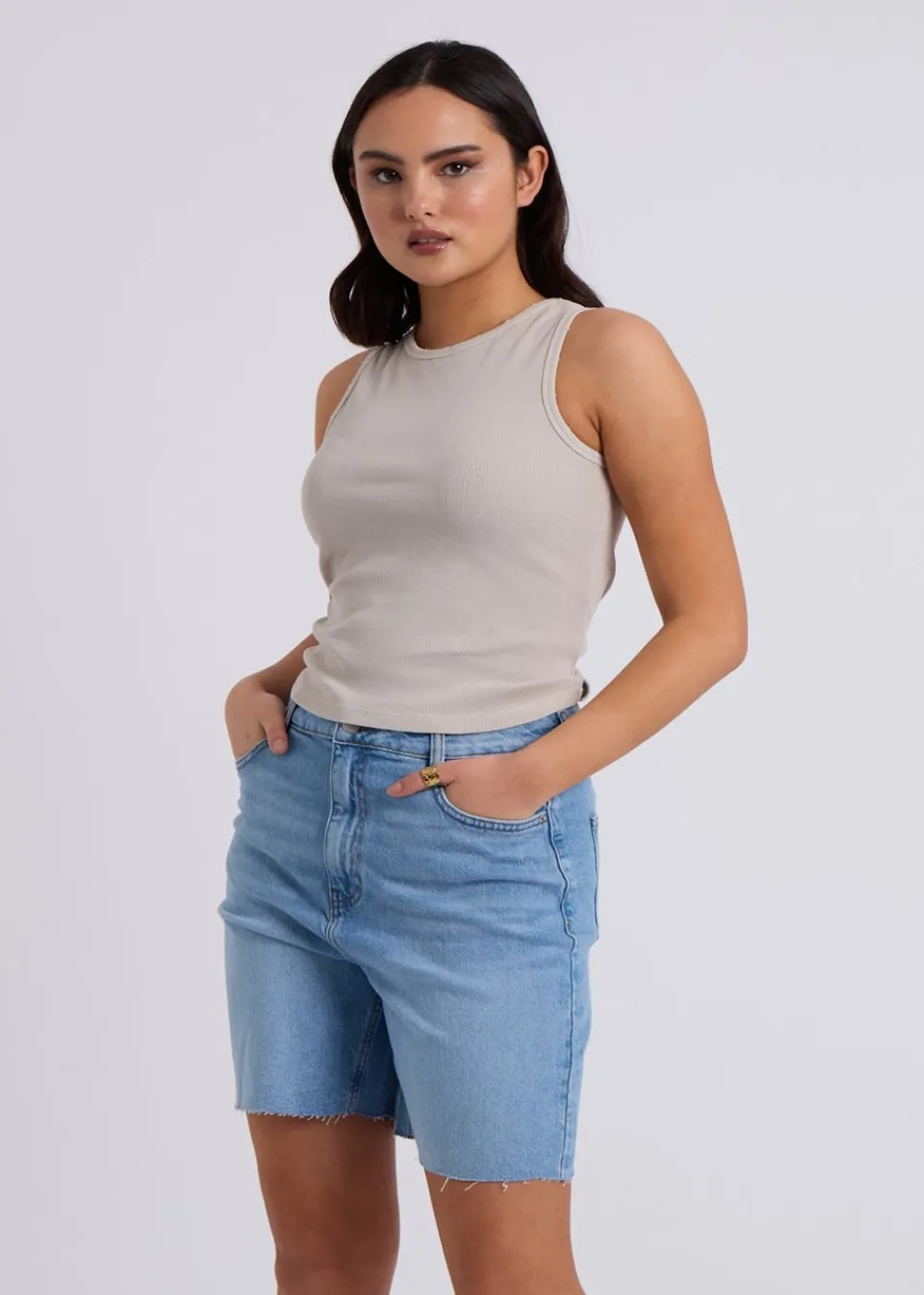 Tops>Urban Bliss Washed Ribbed Racer Vest Natural