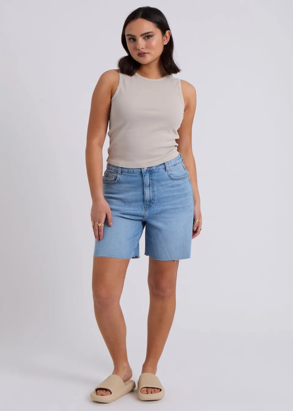 Tops>Urban Bliss Washed Ribbed Racer Vest Natural