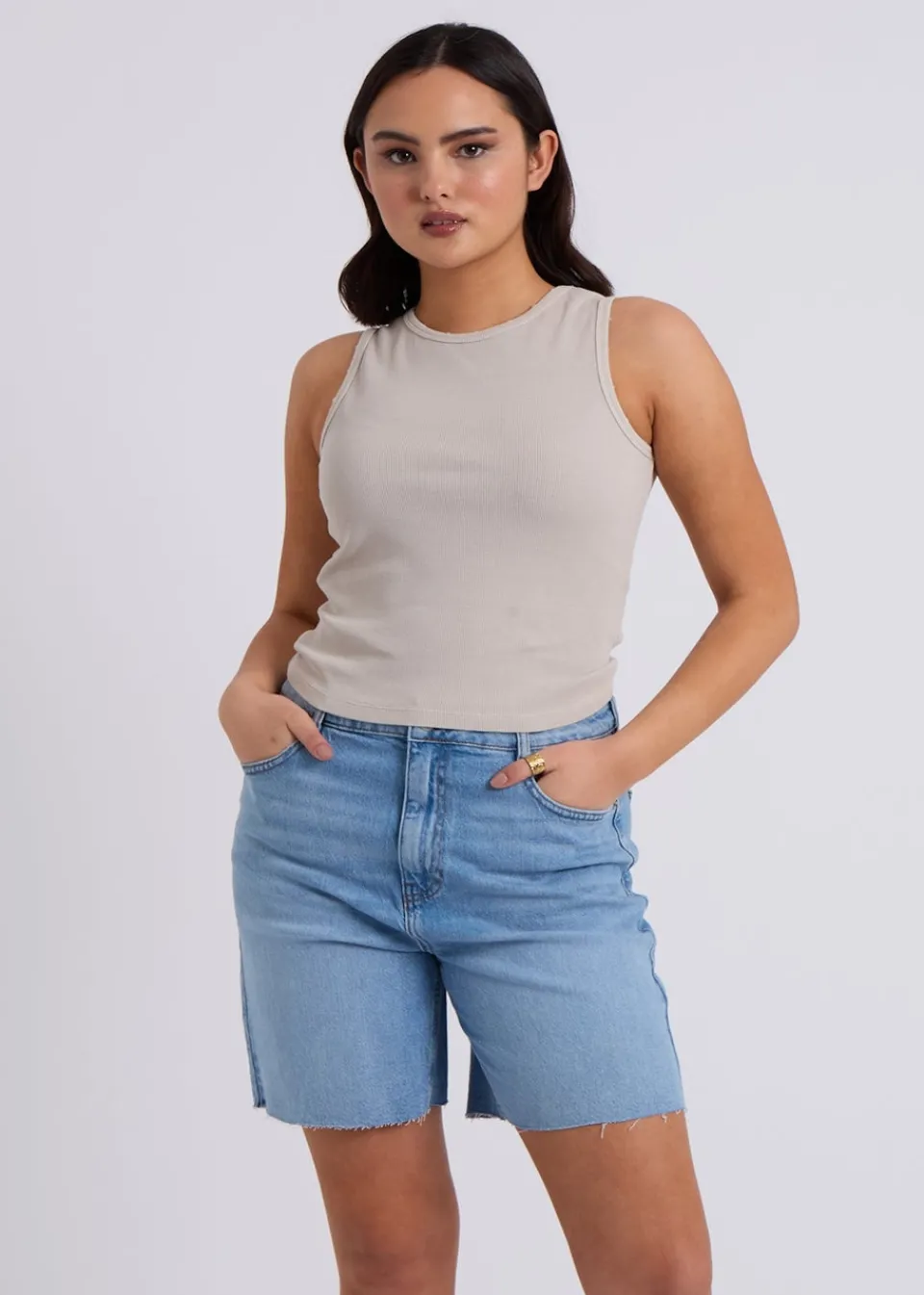Tops>Urban Bliss Washed Ribbed Racer Vest Natural