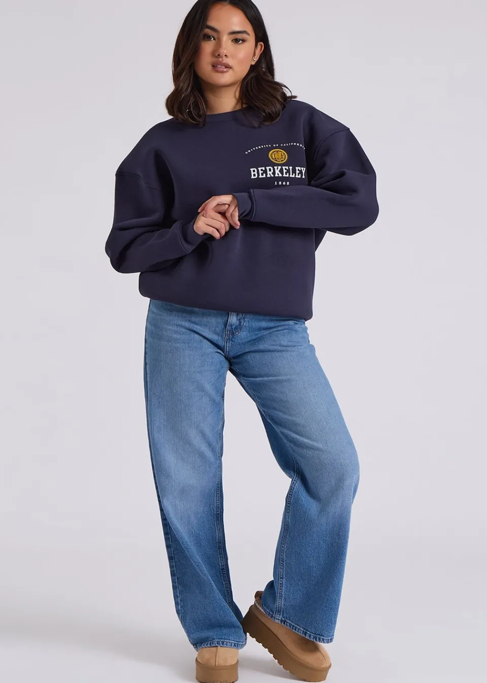 Tops>Urban Bliss Navy Berkeley Oversized Sweatshirt