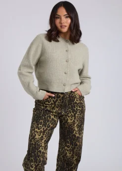 Knitwear>Urban Bliss Sage Floral Button Cardigan