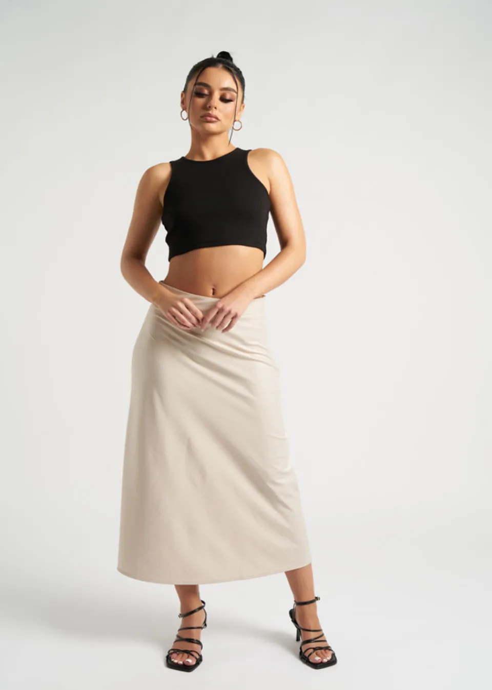 Skirts>Urban Bliss Stone Satin Bias Cut Midi Skirt