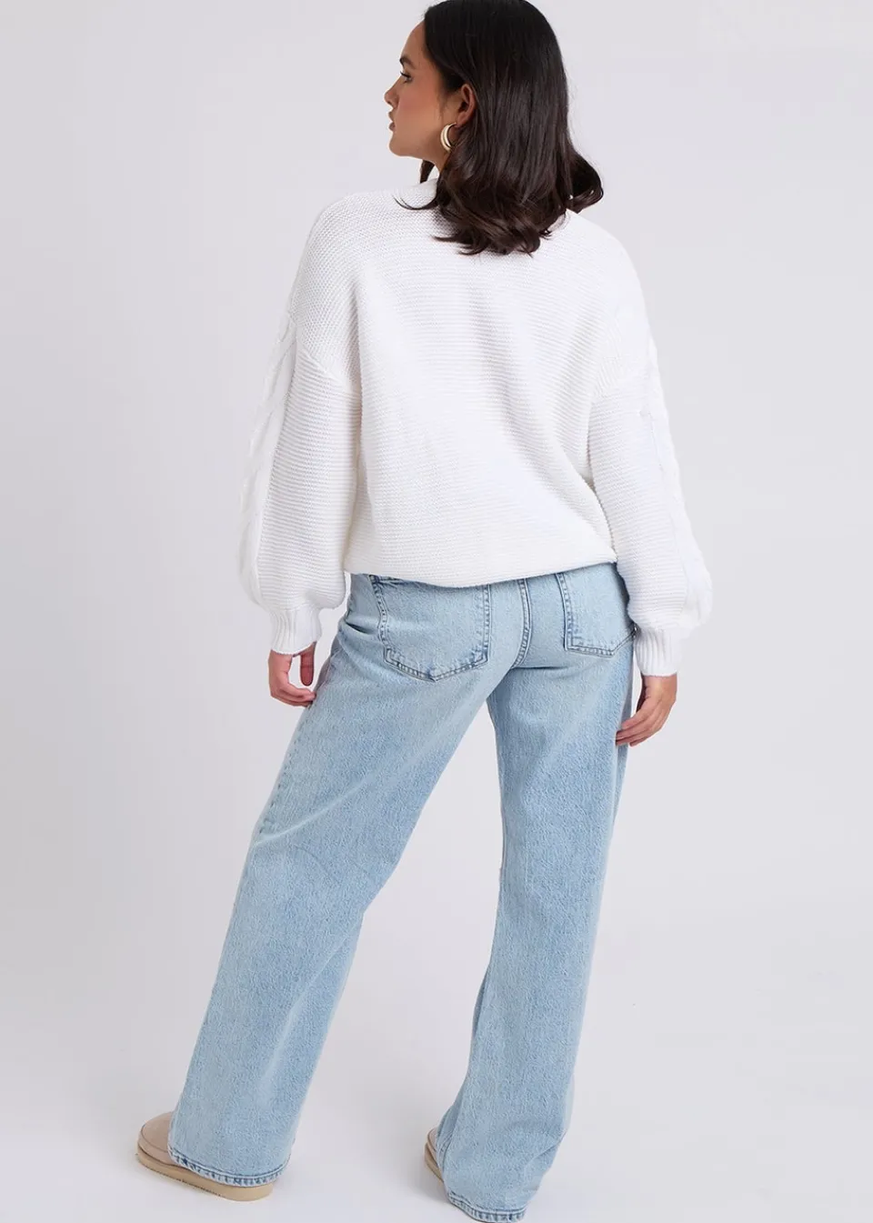 Tops>Urban Bliss Cable & Textured Crew Jumper White