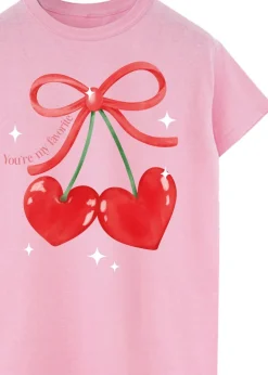 T-Shirts>Brands In Valentine's Day Cherry Hearts Pink Boyfriend Fit T-Shirt