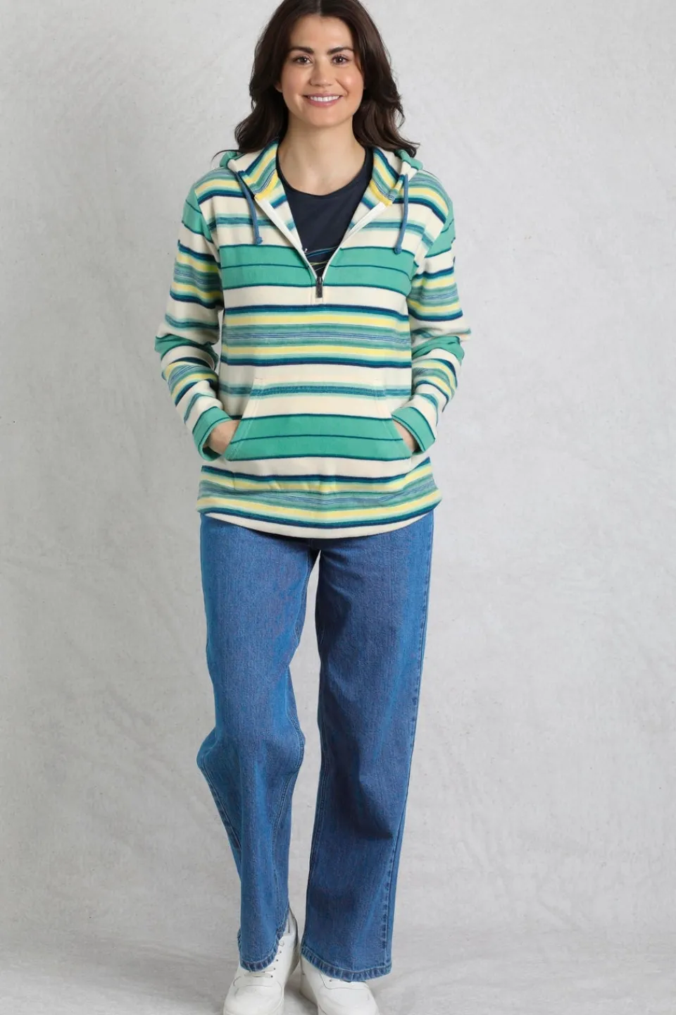 Tops>Weird Fish Aqua Lana 1/4 Zip Stripe Microfleece Hoodie